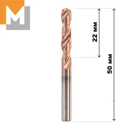 Сверло D4.5*22*4.5*50 тв.сплав TiSiN
