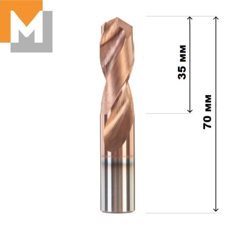 Сверло D12.5*35*12.5*70 тв.сплав TiSiN