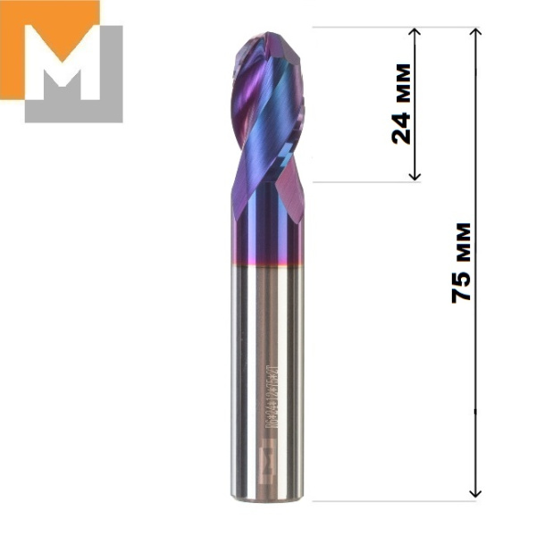 Фреза концевая радиусная R6.0*24*D12*75*2T тв.сплав AlTiSiN G серия