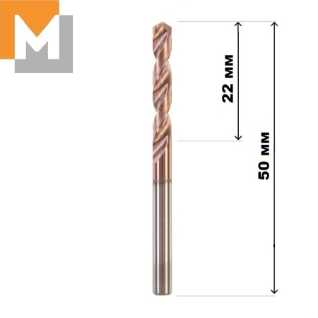 Сверло D3.5*22*3.5*50 тв.сплав TiSiN
