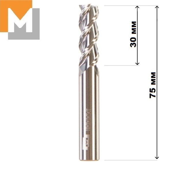 Фреза концевая  D10.0*30*D10*75*3T по Алюминию тв. Сплав