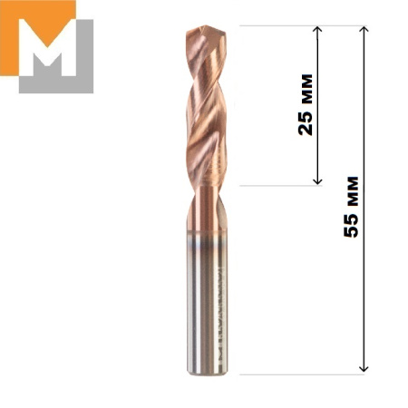 Сверло D6.5*25*6.5*55 тв.сплав TiSiN