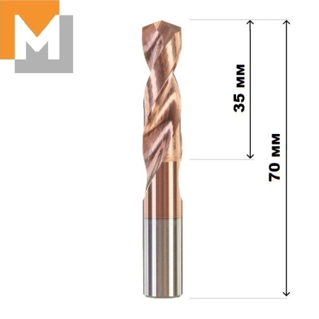Сверло D10.0*35*10.0*70 тв.сплав TiSiN