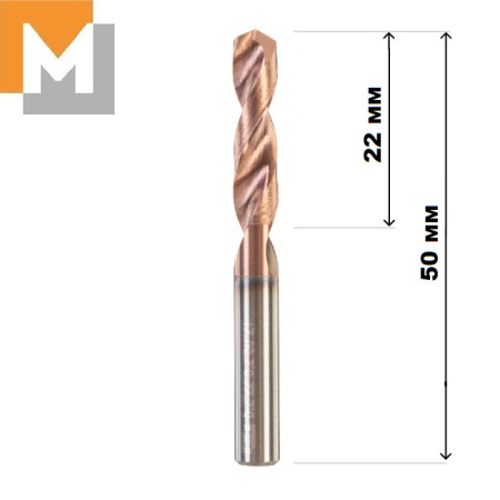 Сверло D5.2*22*5.2*50 тв.сплав TiSiN