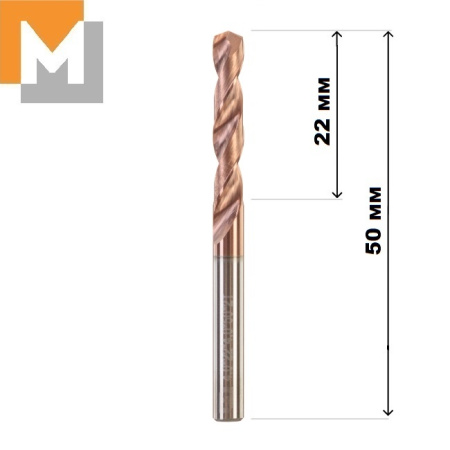 Сверло D4.0*22*4.0*50 тв.сплав TiSiN