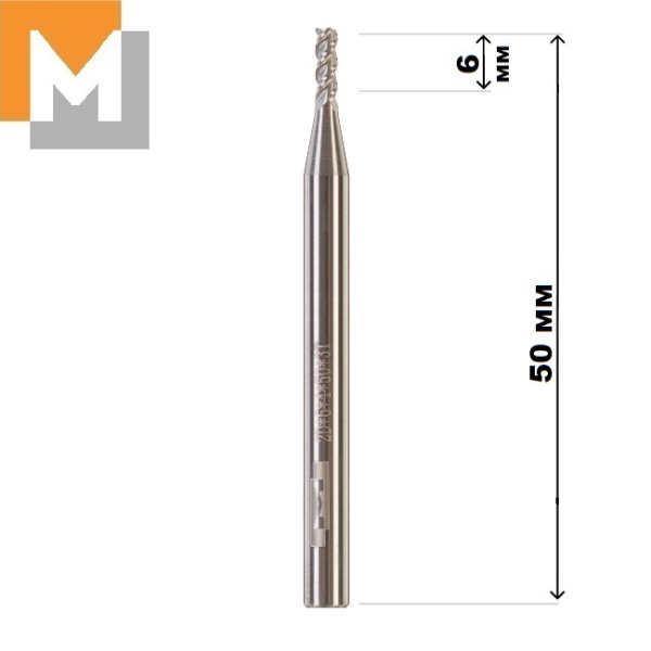 Фреза концевая  D2.0*6*D4*50*3T по Алюминию тв. Сплав