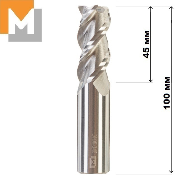Фреза концевая  D20.0*45*D20*100*3T по Алюминию тв. Сплав