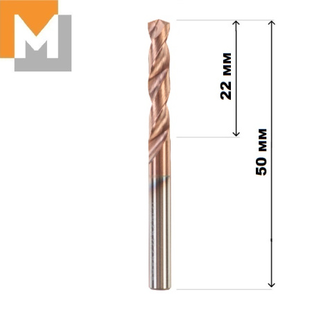 Сверло D4.2*22*4.2*50 тв.сплав TiSiN