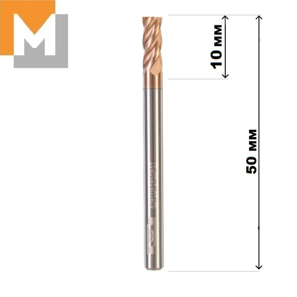 Фреза концевая  D4.0*10*D4*50*4T тв.сплав TiSiN S серия