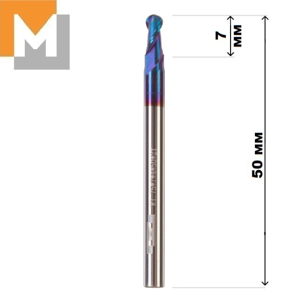 Фреза концевая радиусная R1.75*7*D4*50*2T тв.сплав AlTiSiN G серия