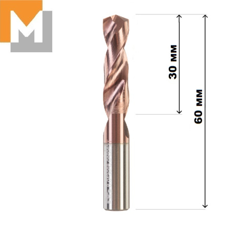 Сверло D8.0*30*8.0*60 тв.сплав TiSiN