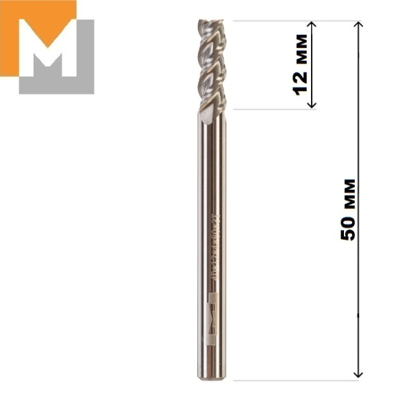 Фреза концевая  D4.0*12*D4*50*3T по Алюминию тв. Сплав