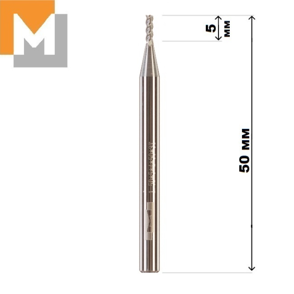 Фреза концевая  D1.5*5*D4*50*3T по Алюминию тв. Сплав