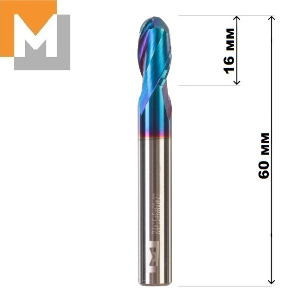 Фреза концевая радиусная R4.0*16*D8*60*2T тв.сплав AlTiSiN G серия