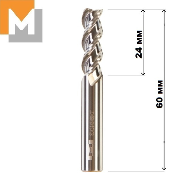 Фреза концевая  D8.0*24*D8*60*3T по Алюминию тв. Сплав