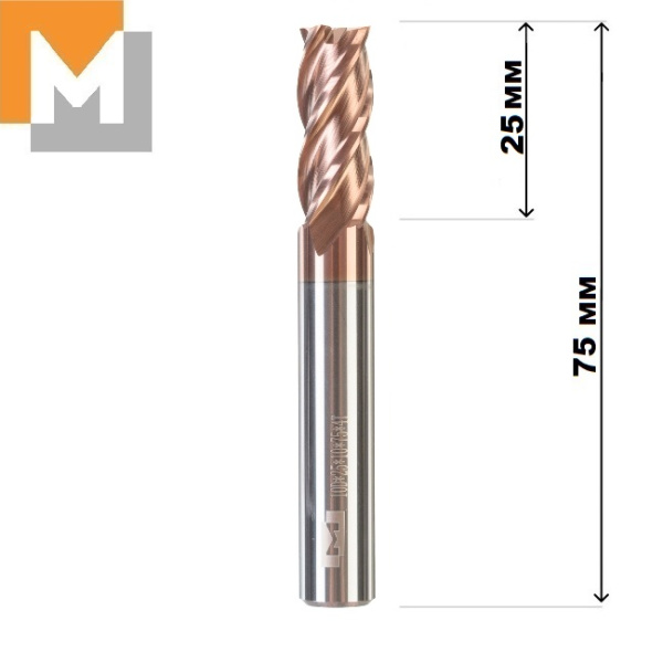Фреза концевая  D10.0*25*D10*75*4T тв.сплав TiSiN S серия