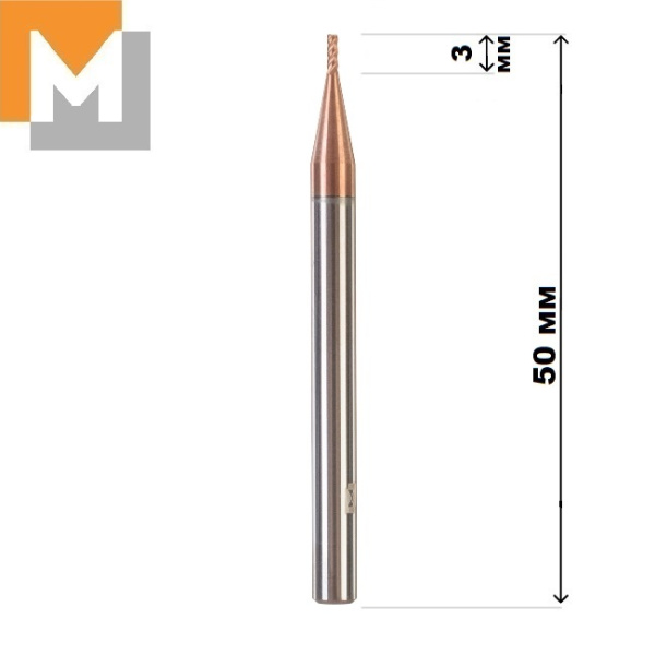 Фреза концевая  D1.0*3*D4*50*4T тв.сплав TiSiN  S серия