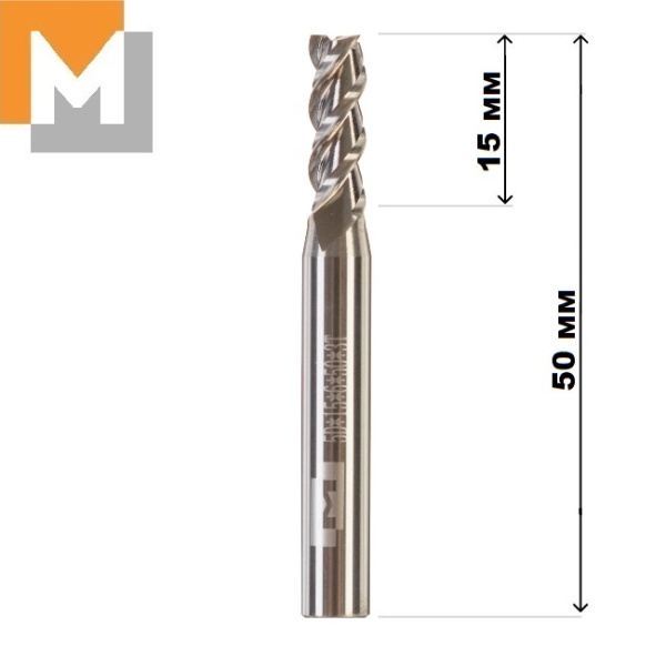 Фреза концевая  D5.0*15*D6*50*3T по Алюминию тв. Сплав