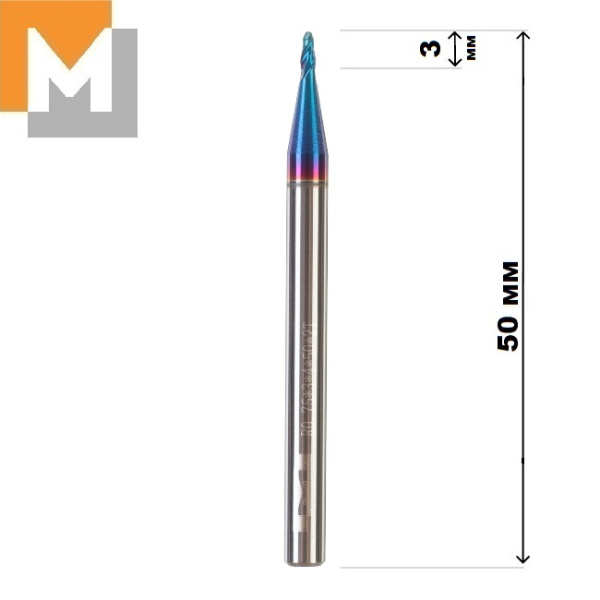 Фреза концевая радиусная R0.75*3*D4*50*2T тв.сплав AlTiSiN G серия