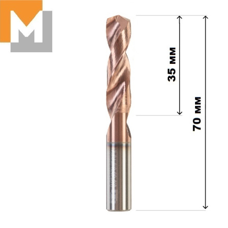 Сверло D9.0*35*9.0*70 тв.сплав TiSiN