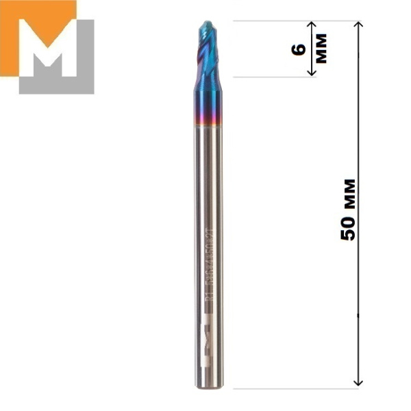 Фреза концевая радиусная R1.5*6*D3*50*2Т тв.сплав AlTiSiN G серия