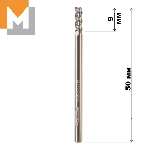 Фреза концевая  D3.0*9*D3*50*3T по Алюминию тв. Сплав