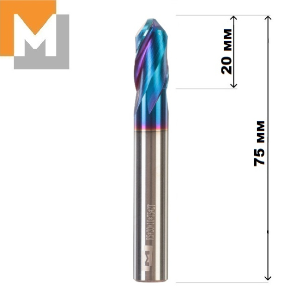 Фреза концевая радиусная R5.0*20*D10*75*2T тв.сплав AlTiSiN G серия