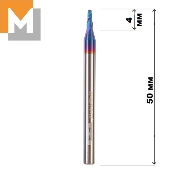 Фреза концевая радиусная R1.0*4*D4*50*2T тв.сплав AlTiSiN G серия