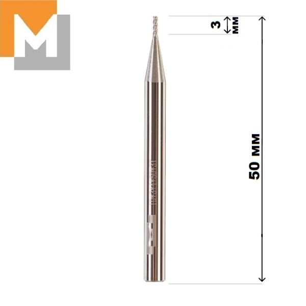 Фреза концевая  D1.0*3*D4*50*3T по Алюминию тв. Сплав