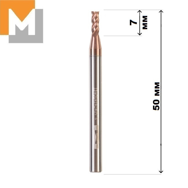 Фреза концевая  D2.5*7*D4*50*4T тв.сплав TiSiN S серия