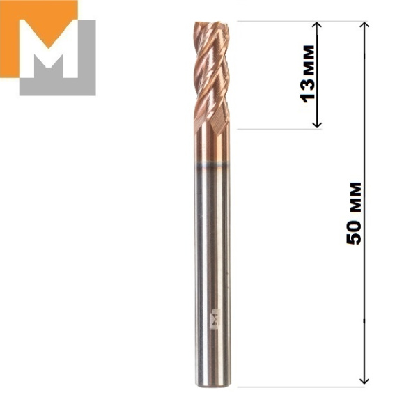 Фреза концевая  D5.0*13*D5*50*4T тв.сплав TiSiN S серия