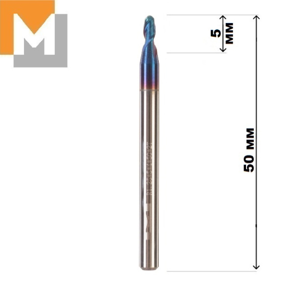 Фреза концевая радиусная R1.25*5*D4*50*2T тв.сплав AlTiSiN G серия