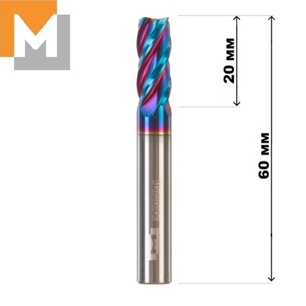 Фреза концевая  D8.0*20*D8*60*4T тв.сплав AlTiSiN G серия