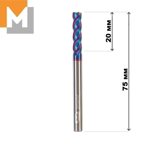 Фреза концевая  D6.0*20*D6*75*4T тв.сплав AlTiSiN G серия