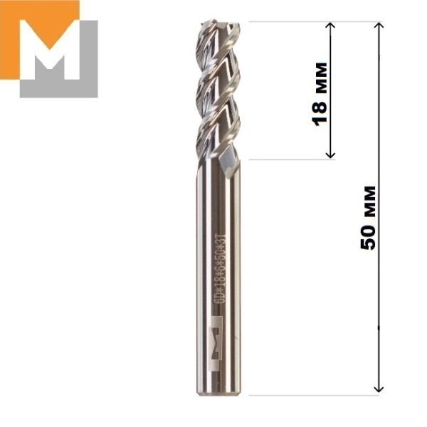 Фреза концевая  D6.0*18*D6*50*3T по Алюминию тв. Сплав