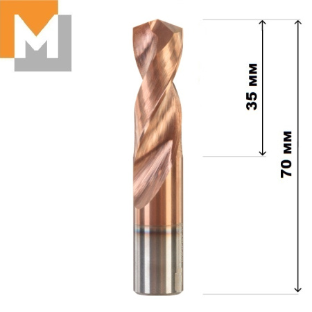 Сверло D13.0*35*13.0*70 тв.сплав TiSiN