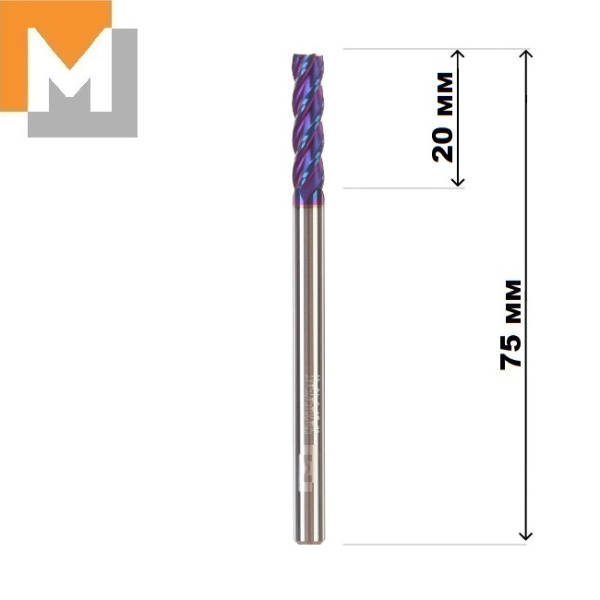Фреза концевая  D5.0*20*D5*75*4T тв.сплав AlTiSiN G серия