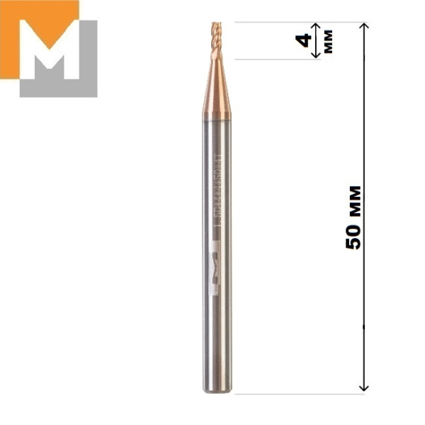 Фреза концевая  D1.5*4*D4*50*4T тв.сплав TiSiN S серия